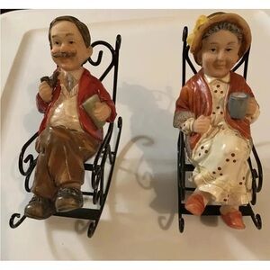 Charming Grandma & Grandpa Couple Figurines in Red and Brown rocking‎ chairs